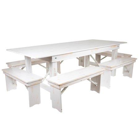 Flash Furniture 8'x40" White Table/6 Bench Set XA-FARM-3-WH-GG